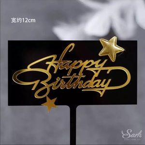 Happy birthday cake topper black and gold